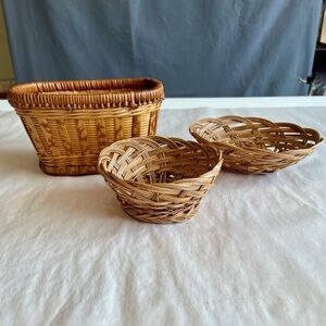 Vintage Wicker Rattan Mini Baskets - Set of 3